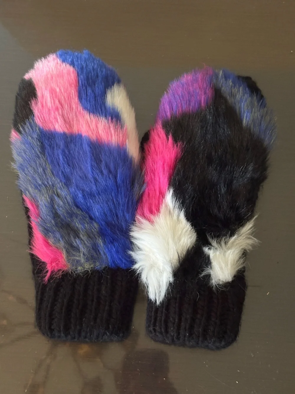Plush Multicolor Small Pet Toy - Pink, Blue, Black, White Faux Fur